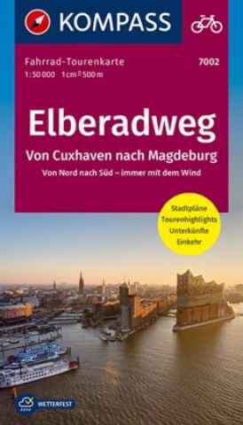 KOMPASS Fahrrad-Tourenkarte Elberadweg, Von Cuxhaven nach Magdeburg. Von Nord nach Süd - immer mit dem Wind 1:50.000