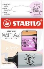 Textmarker - STABILO BOSS MINI Pastellove 2.0 - 3er Pack - Seidengrau, frische Fuchsie, sanftes Orange