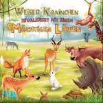 weiser Kaninchen rivalisiert mit einem machtigen Loewen