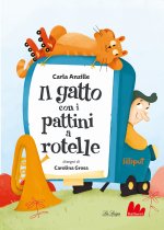 gatto con i pattini a rotelle