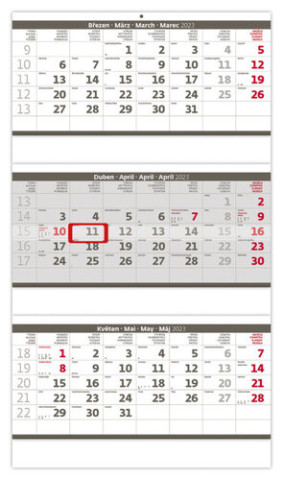 Tříměsíční skládaný šedý 2023 - nástěnný kalendář