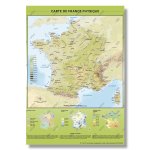 Carte de France Physique : Relief et Hydrographie - Poster Plastifié A0