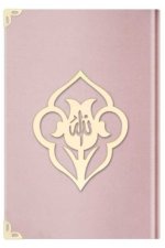 Coran Arabe 17x24 VELOURS avec FLEUR TRANCHE OR - ROSE POUDRE