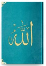 Coran Arabe 14x19 VELOURS avec broderie Allah OR - TURQUOISE