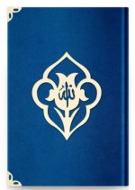 Coran Arabe 14x19 VELOURS avec gravure FLEUR - BLEU MARIE