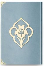 Coran Arabe 8x12 VELOURS avec FLEUR OR - BLEU CIEL