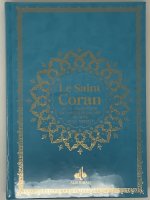 Saint Coran Bilingue cartonnE grande Ecriture (A4 : 20 x 28) -  Turquoise - Or