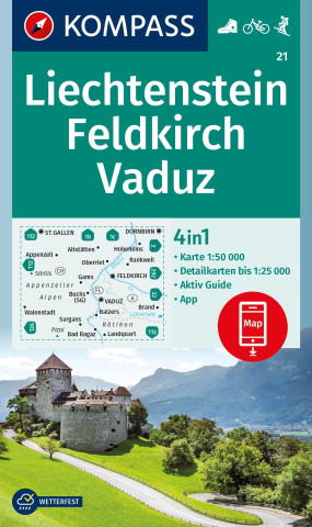 KOMPASS Wanderkarte 21 Liechtenstein, Feldkirch, Vaduz 1:50.000