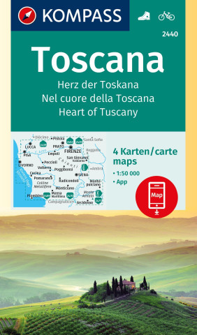 KOMPASS Wanderkarten-Set 2440 Toscana, Herz der Toskana, Nel cuore della Toscana, Heart of Tuscany (4 Karten) 1:50.000