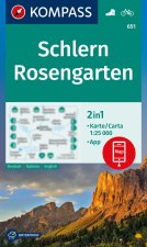 KOMPASS Wanderkarte 651 Schlern, Rosengarten, Latemar, Lavazejoch / Sciliar, Catinaccio, Latemar, Passo di Lavaze 1:25.000