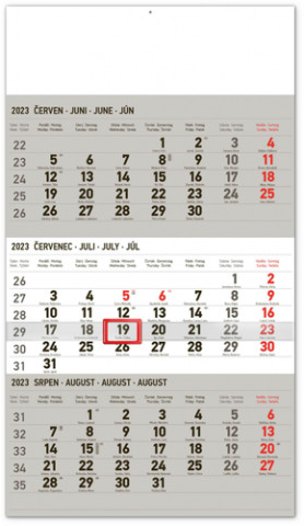 3měsíční kalendář 2023 standard šedý - nástěnný kalendář