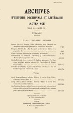 Archives d'Histoire littéraire et doctrinale du Moyen Âge LXXXVIII – 2021