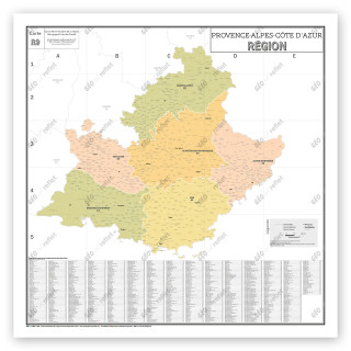 Carte Administrative de la Région Provence-Alpes-Côte d'Azur - Poster Plastifié 120x120cm
