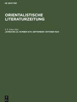Orientalistische Literaturzeitung, Jahrgang 23, Number 9/10, September/ Oktober 1920