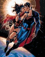 Malování podle čísel 40 x 50 cm Wonder Woman - WONDER WOMAN A SUPERMAN LETÍ