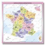 Carte de France Administrative - Modèle Fluorine - Affiche 100x100cm