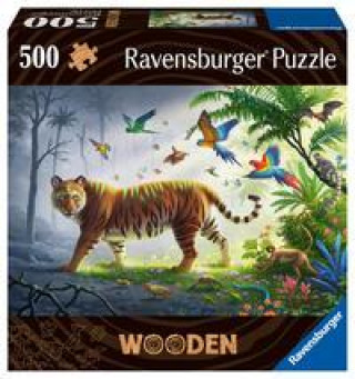 Ravensburger Puzzle 17514 - Tiger im Dschungel - 500 Teile Holzpuzzle mit stabilen, individuellen Puzzleteilen und kleinen Holzfiguren (Whimsies), für
