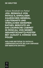 Welcher Beiträge zu Patkuls Lebensgeschichte bis zum Anfange der Berichte enthält