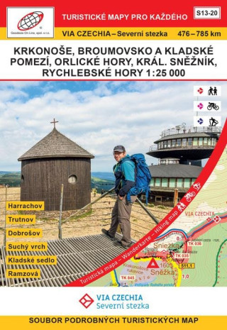 VIA CZECHIA - Severnďż˝ stezka, BOX 3, S13-20 Krkonoďż˝e-Rychlebskďż˝ hory 1 : 25 000, 476. ďż˝ 785. km Severnďż˝ stezky (pďż˝ďż˝ varianta); Harrachov - Trutnov -