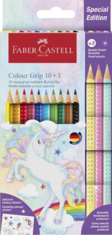 Faber-Castell Buntstift Colour Grip Einhorn 10er Etui + 3 Sparkle Pastell-Buntstifte