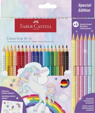 Faber-Castell Buntstift Colour Grip Einhorn 18er Etui + 6 Sparkle Pastell-Buntstifte