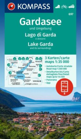 KOMPASS Wanderkarten-Set 697 Gardasee und Umgebung - Lake Garda and its surroundings - Lago di Garda e dintorni (3 Karten) 1:35.000