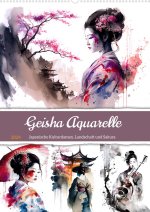 Geisha Aquarelle - Japanische Kulturdamen, Landschaft und Sakura (Wandkalender 2024 DIN A2 hoch)
