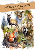 Waldtiere in Aquarell - Heimische Tierarten (Wandkalender 2024 DIN A2 hoch)