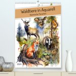 Waldtiere in Aquarell - Heimische Tierarten (Premium, hochwertiger DIN A2 Wandkalender 2024, Kunstdruck in Hochglanz)