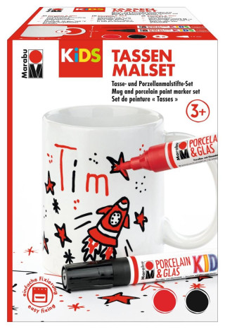 Marabu KiDS Porcelain & Glas Painter - 2x popisovač + hrnek pro kluky