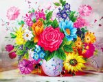 Sada pro křížkové vyšívání - Kytice barevných květin 32 x 40 cm