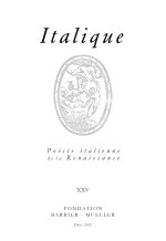 Italique: Poésie italienne de la Renaissance, volume XXV (2022)