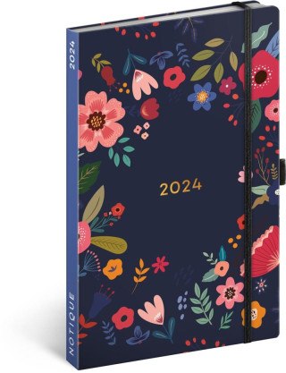 Diář 2024: Květiny v modrém - týdenní, 13 × 21 cm