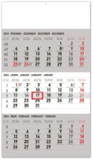3měsíční kalendář standard šedý 2024 - nástěnný kalendář