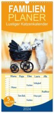 Familienplaner 2024 - Lustiger Katzenkalender mit 5 Spalten (Wandkalender, 21 x 45 cm) CALVENDO