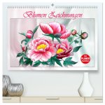 Blumen-Zeichnungen (hochwertiger Premium Wandkalender 2024 DIN A2 quer), Kunstdruck in Hochglanz