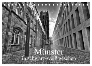 Münster in schwarz-weiß gesehen (Tischkalender 2024 DIN A5 quer), CALVENDO Monatskalender