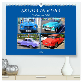 SKODA IN KUBA - Oldtimer der CSSR (hochwertiger Premium Wandkalender 2024 DIN A2 quer), Kunstdruck in Hochglanz