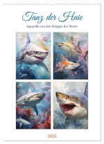 Tanz der Haie. Aquarelle von den Königen der Meere (Wandkalender 2024 DIN A2 hoch), CALVENDO Monatskalender