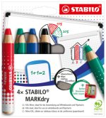 STABILO MARKdry - 4er Pack mit Spitzer und Abwischtuch - in vier verschiedenen Farben
