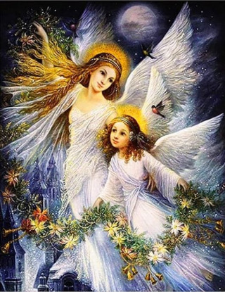Diamentowa mozaika święte anioły z girlandą kwiatową NO-1007347