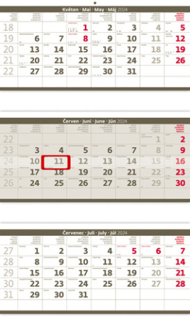 Tříměsíční skládaný šedý - nástěnný kalendář 2024