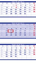 Tříměsíční skládaný modrý - nástěnný kalendář 2024