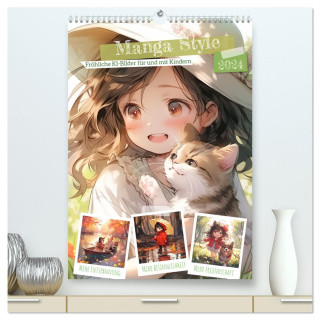 Manga Style Kinder (hochwertiger Premium Wandkalender 2024 DIN A2 hoch), Kunstdruck in Hochglanz