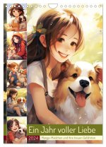 Ein Jahr voller Liebe. Manga-Mädchen und ihre treuen Gefährten (Wandkalender 2024 DIN A4 hoch), CALVENDO Monatskalender