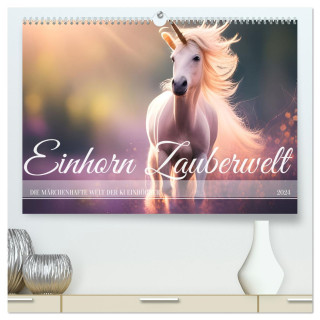 Einhorn Zauberwelt - Die märchenhafte Welt der KI Einhörner (hochwertiger Premium Wandkalender 2024 DIN A2 quer), Kunstdruck in Hochglanz