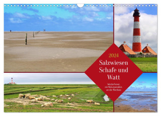 Salzwiesen, Schafe und Watt - Westerhever, ein Naturparadies an der Nordsee (Wandkalender 2024 DIN A3 quer), CALVENDO Monatskalender