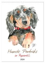 Hunde Porträts in Aquarell (Wandkalender 2024 DIN A3 hoch), CALVENDO Monatskalender