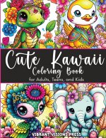 Cute Kawaii Coloring Book for Adults, Teens, and Kids-Adorned with Jewelry and Floral Designs-Cat, Dog, Duck, Fairy, Elephant, Giraffe, Cow, Pig, and