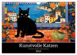 Kunstvolle Katzen (Wandkalender 2024 DIN A4 quer), CALVENDO Monatskalender
